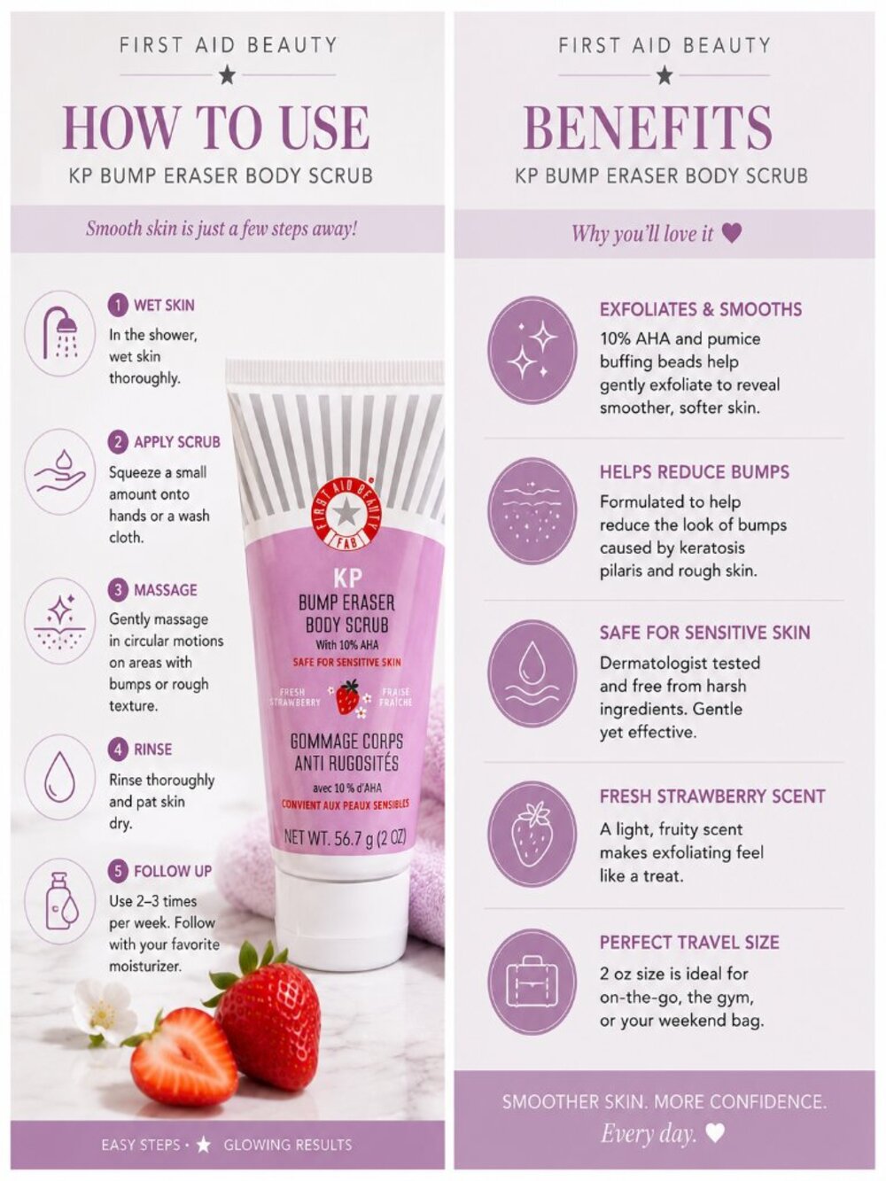 First Aid Beauty KP Bump Eraser Body Scrub 10% AHA Strawberry 2 oz Travel Size N - Picture 2 of 2